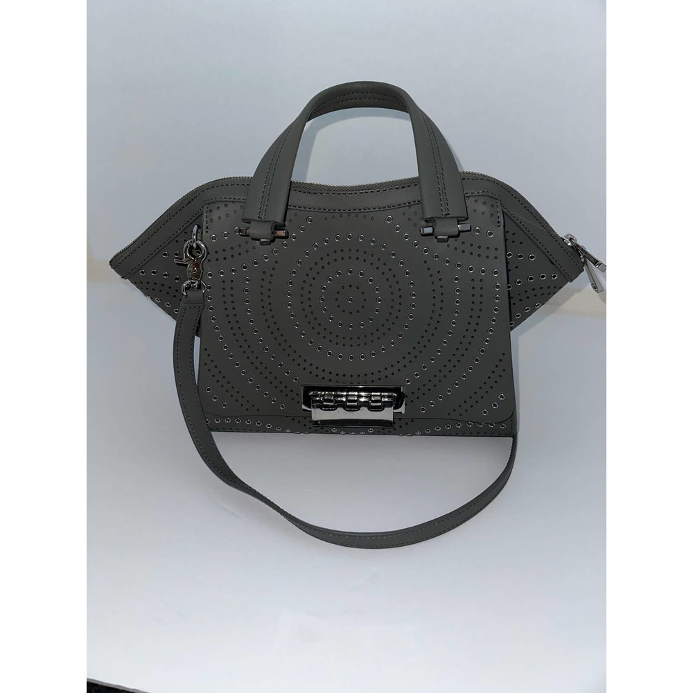 Zac Posen Gray Leather Laser‎ Cut Studded Purse Handbag - Picture 2 of 6